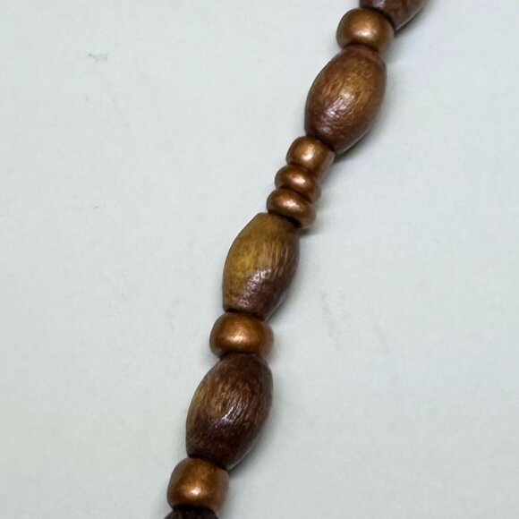 Vintage Boho Necklace Wood Beads & 3 Copper Tone Pendants 18 inches - Picture 5 of 8
